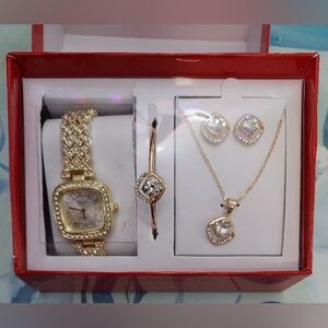 Gold Jewelry Set with Watch and Accessories